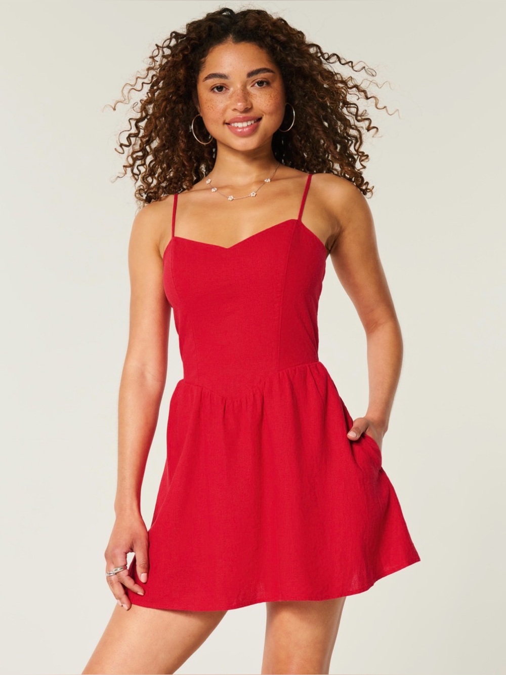 Hollister Red Mini Romper Dress Sz S Sweetheart Neckline Open Back